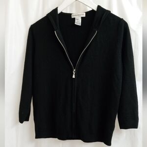 Evan Picone Classic Black Metal Zipper Hoodie Knitwear